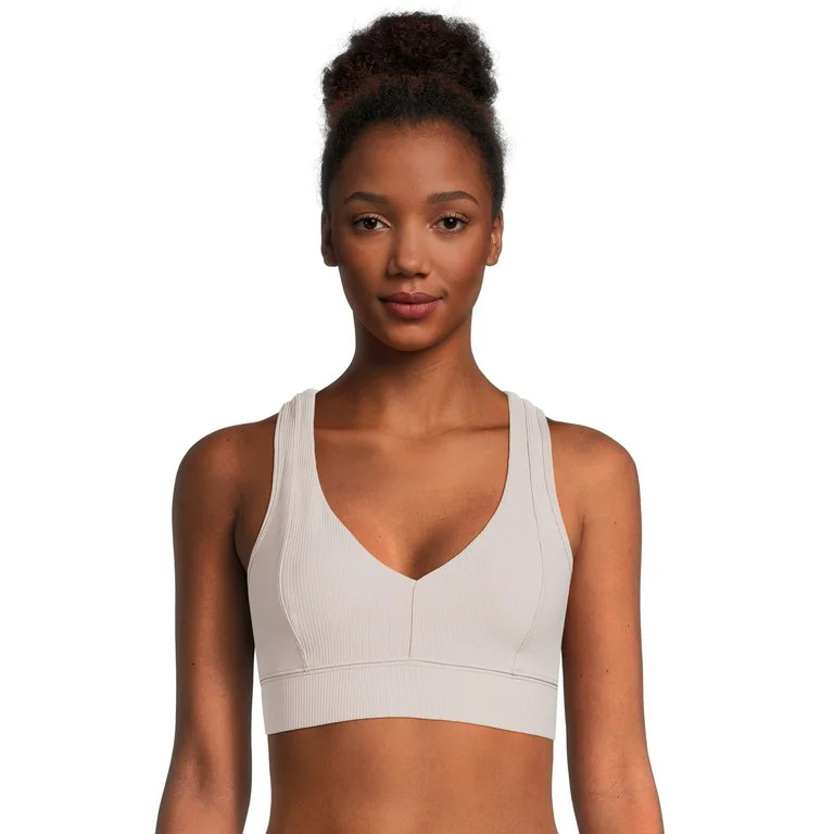 Avia Women's Medium Impact V-Neck Rib Sports Bra, Sizes S-3XL | Walmart (US)