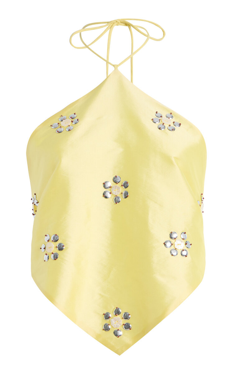 Exclusive La Isla Embellished Taffeta Triangle Halter Top | Moda Operandi (Global)