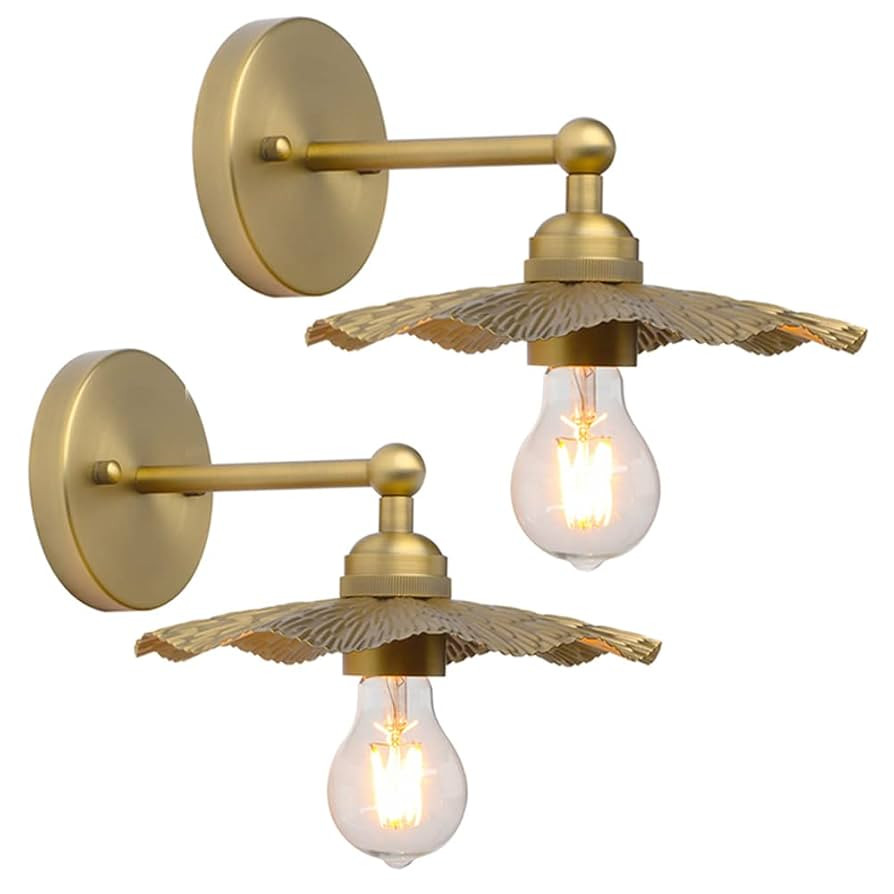 Pathson Set of 2 Metal Wall Sconce Brass Finished, Split Flower Design Wall Lamp Fixture, Home De... | Amazon (US)
