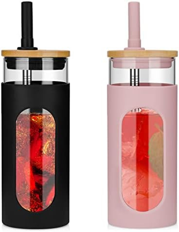 Tronco 18oz Glass Tumbler with Bamboo Lid and Straw, Glass Cup For Boba,Iced Coffee,Smoothie, Spi... | Amazon (US)