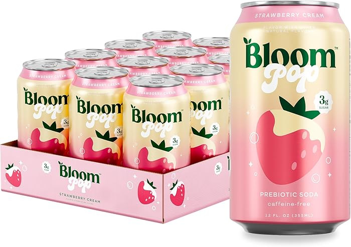 Bloom Pop Prebiotic Soda 12 Pack, Strawberry Cream Flavor, 12oz Cans | Prebiotic Soda for Gut Hea... | Amazon (US)