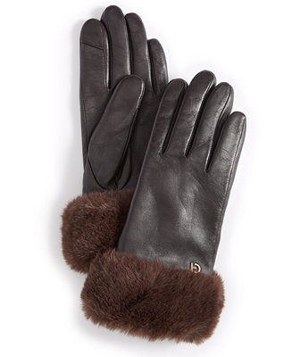 Women's Faux-Fur-Cuff Leather Gloves | Macy's