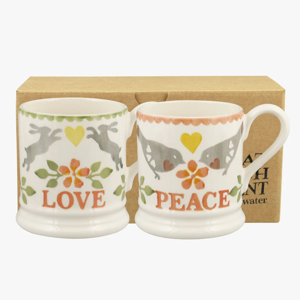 Lovebirds Coral Set Of 2 1/2 Pint Mugs Boxed | Emma Bridgewater (UK)
