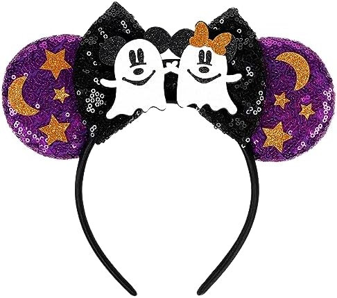 Halloween Mouse Ears Headbands for Women, Bow Decoration Hairbands with Ghost Purple Sequin Headb... | Amazon (US)