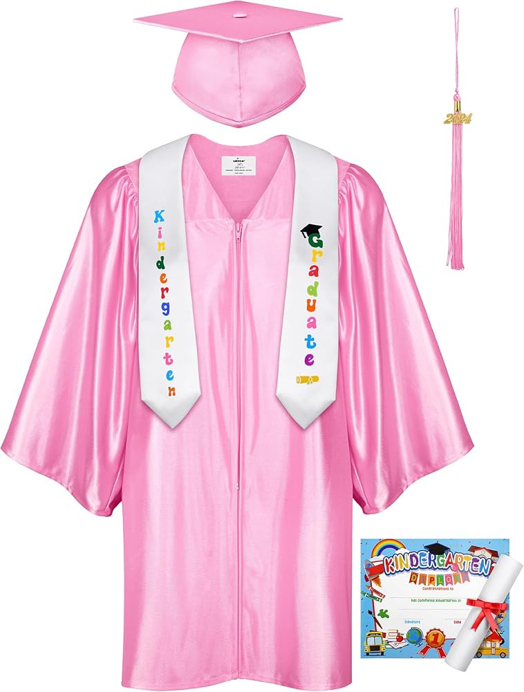 SOMSOC 5 Pack Kids 2024 Happy Graduates Cap and Gown Tassel Stole Charm Certificate for Preschool... | Amazon (US)