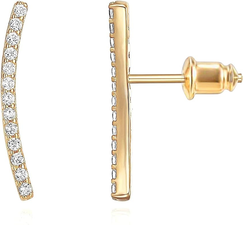 PAVOI 14K Gold Plated Sterling Silver Post Cubic Zirconia Ear Crawler Earrings - Faux Diamond Arr... | Amazon (US)