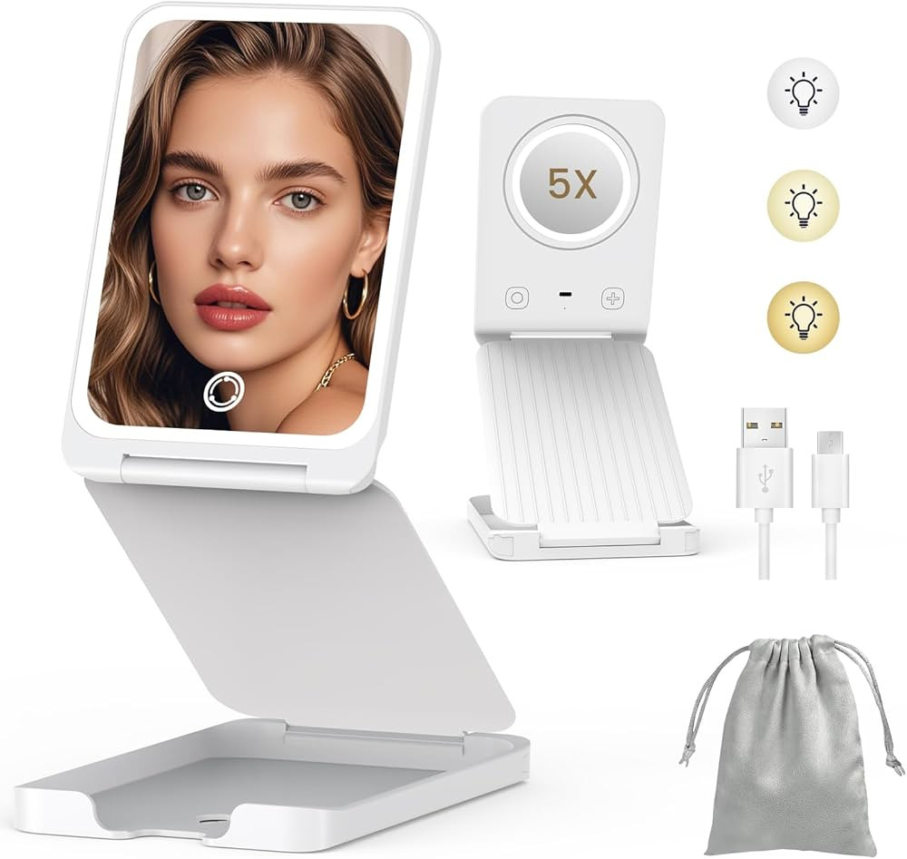 Travel Makeup Mirror with Lights, Portable 1X Vanity Mirror with 5X Lighted Magnification,72 LEDs... | Amazon (US)