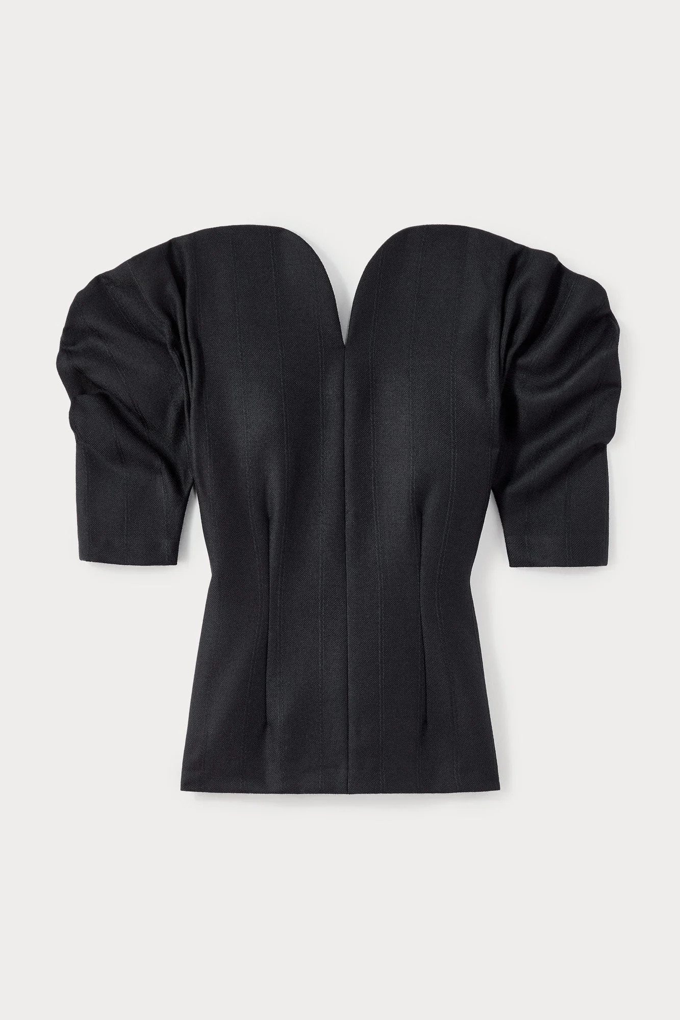 Black Virgin Wool Sculptural Top With Puffed Sleeves | COUPER
