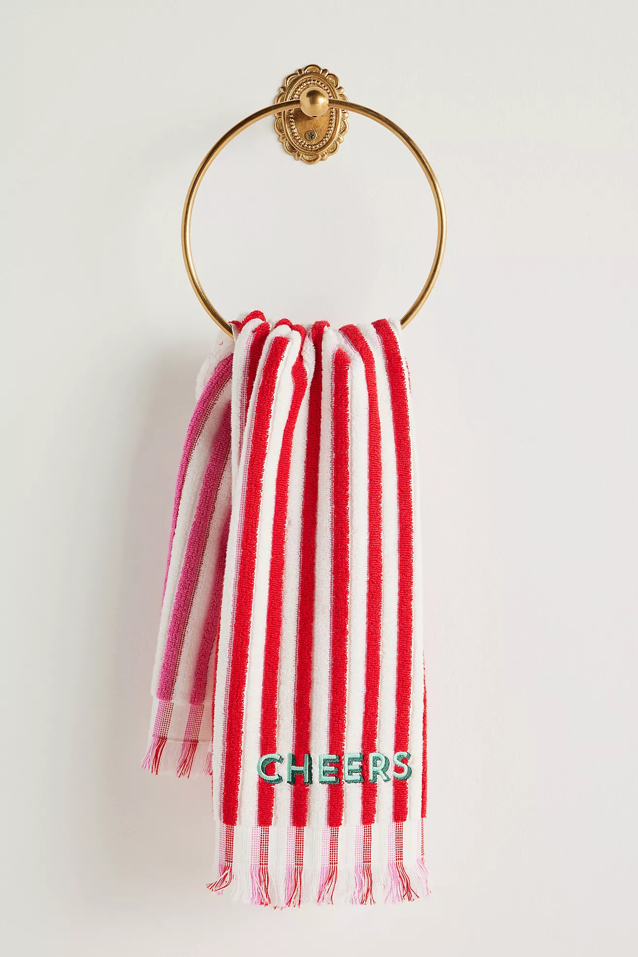 Holiday Striped Embroidered Hand Towel | Anthropologie (US)