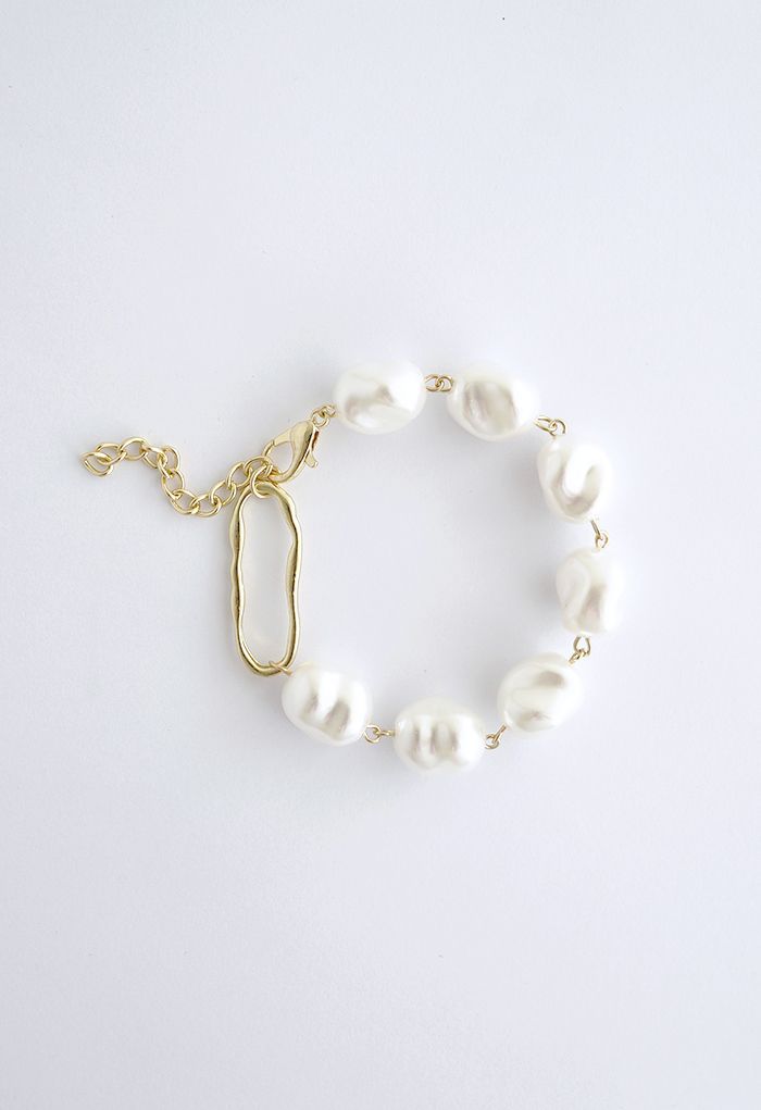 Irregular White Pearl Beaded Bracelet | Chicwish