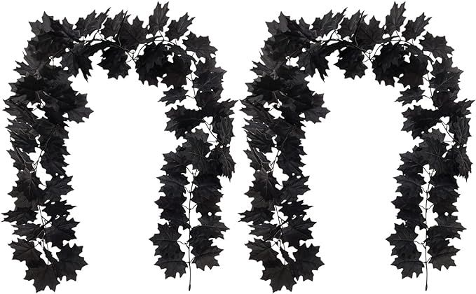 Hananona 2 Pcs Artificial Maple Leaf Garlands, 5.9 Feet Black Halloween Garland and Fall Leaves H... | Amazon (US)