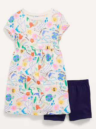 2-Piece Short-Sleeve Dress and Biker Shorts Set for Toddler Girls | Old Navy (US)