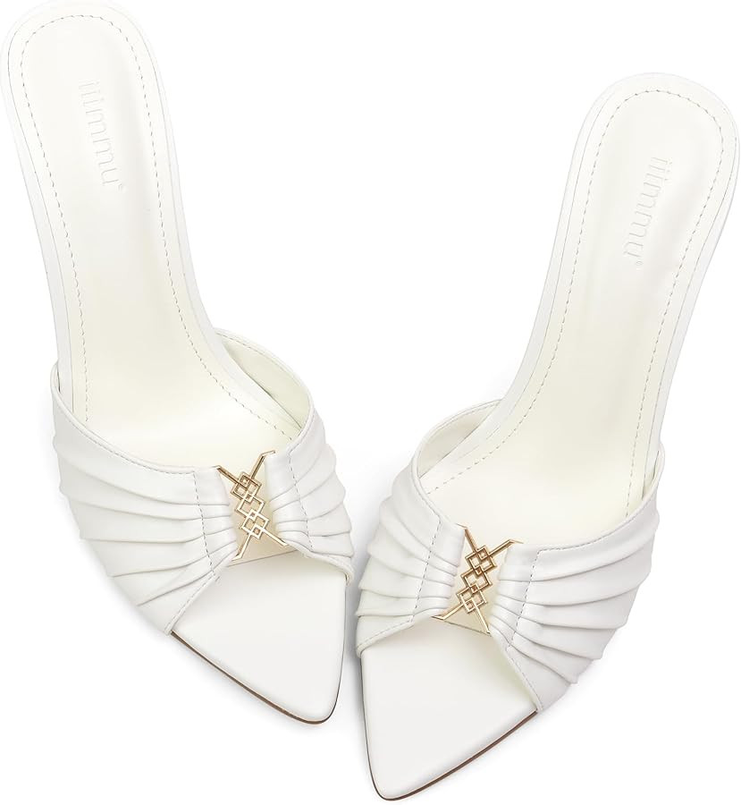 iiimmu 3.5 IN Stiletto Mules High Heels with Pointed Peep Toe Heeled Sandals Faux Leather | Amazon (US)