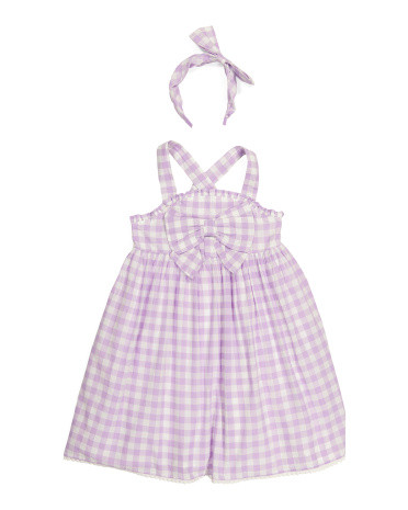 Girls Strappy Bow Front Gingham Dress | TJ Maxx