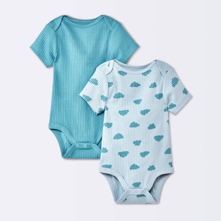 Baby Boys' 2pk Clouds Short Sleeve Wide Rib Bodysuit - Cloud Island™ Blue | Target