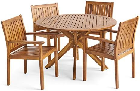 Christopher Knight Home Kally Outdoor Five Piece Acacia Dining Set, Teak Finish | Amazon (US)