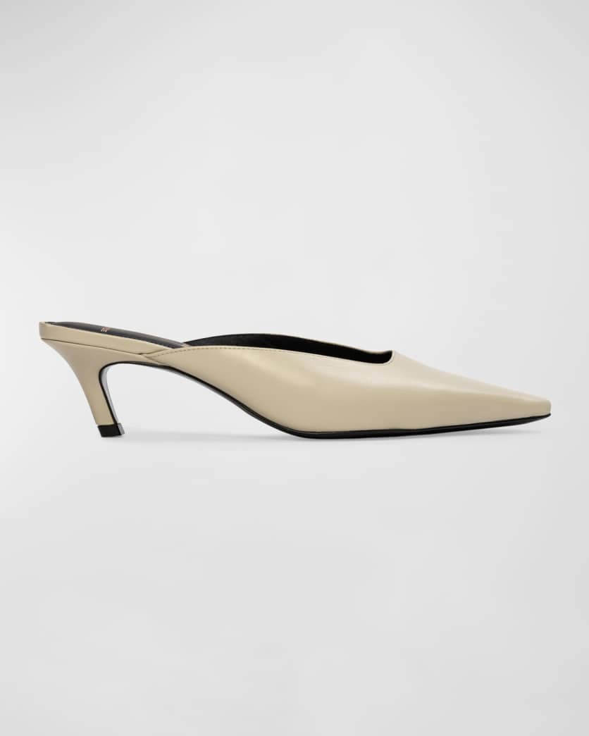 Logan Leather Kitten Mule Pumps | Neiman Marcus