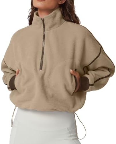 QINSEN Women's Half Zip Fleece Short Pullover Sweatshirt Winter Long Sleeve Cozy Sherpa Sweater T... | Amazon (US)