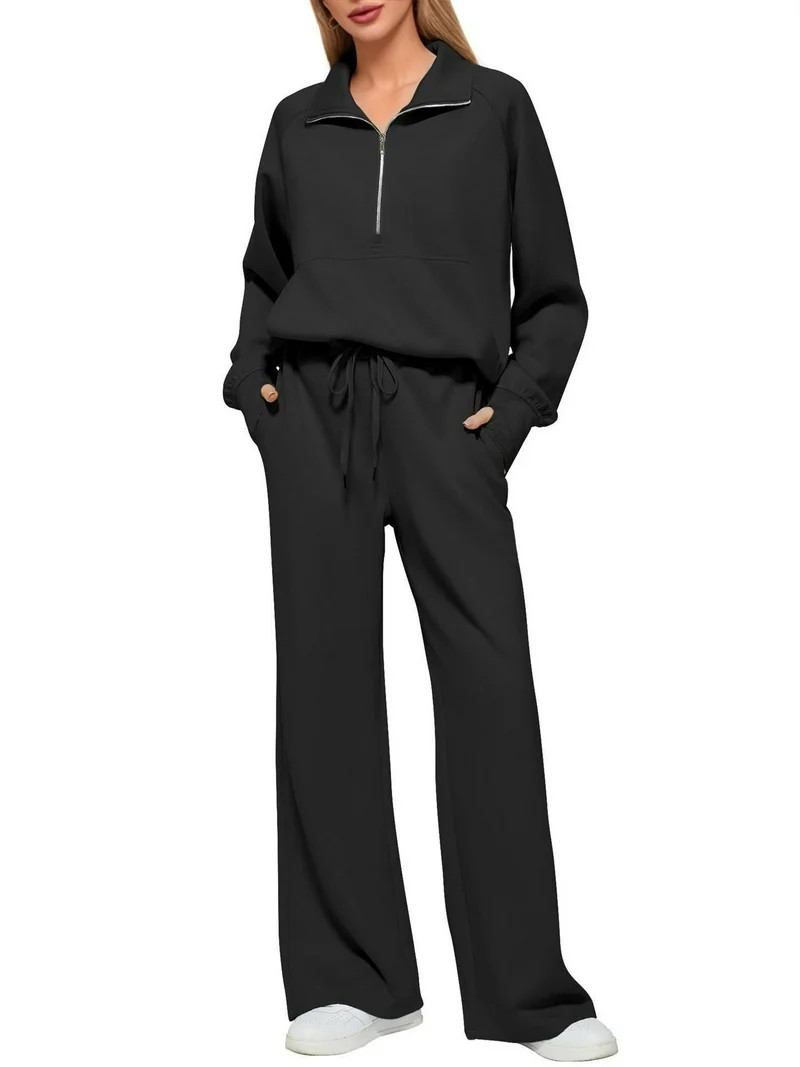 JYLFC Womens 2 Piece Outfits Set Lounge Hoodie Sweatsuit Sets Oversized Half Zip Sweatshirt Sweat... | Walmart (US)