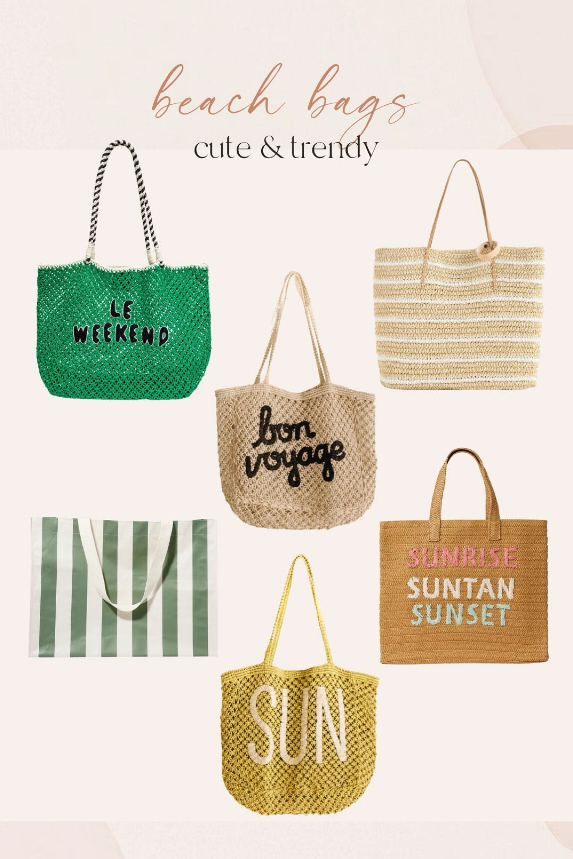 Cute beach bags! 

Beach bags. Pool bags. Cute beach bags. Cute pool bags. Trendy beach bags. Vacation bags. Vacation tote bags. Vacation essentials  

#LTKItBag #LTKStyleTip #LTKSeasonal