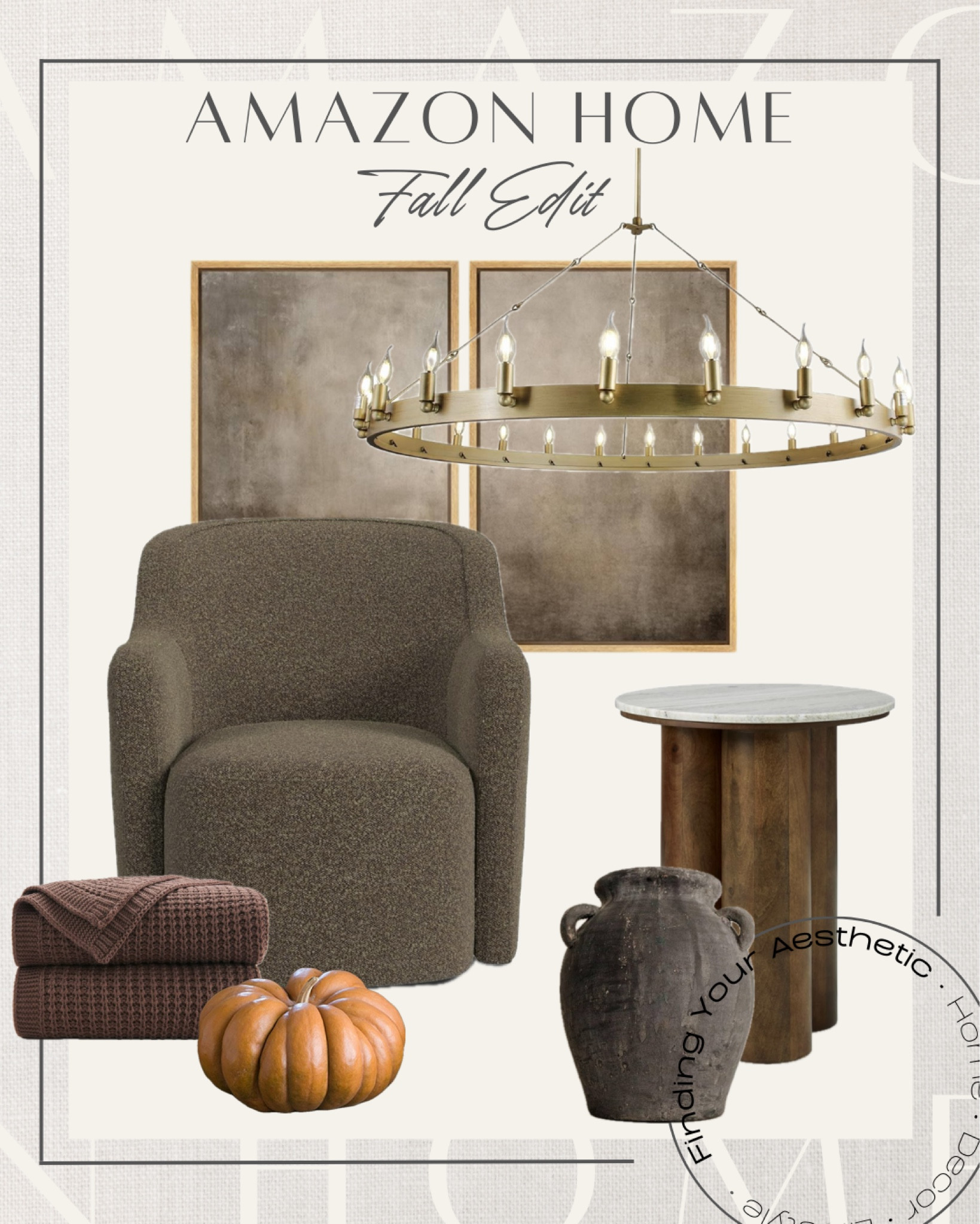 Amazon Home - neutral and cozy home finds perfect for fall 

Round chandelier gold // RH inspired chandelier // designer inspired chandelier // earthy decor // cozy accent chair // abstract wall art // cozy throw blanket // organic modern vase // RH side table dupe // Amazon home 

#LTKStyleTip #LTKHome #LTKSaleAlert