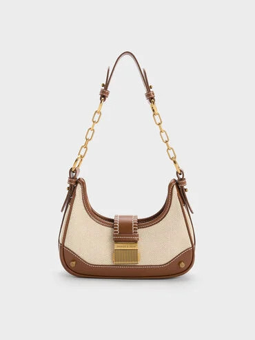 Winslet Canvas Belted Hobo Bag
 - Chocolate | Charles & Keith UK