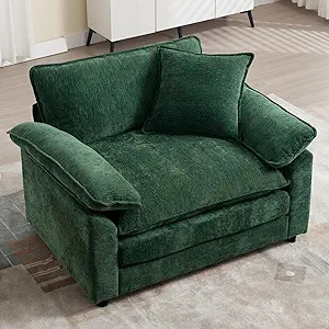 Green Modern Oversized Chair, Comfy Chenille Accent Chair Large Upholstered Armchair with Extra T... | Amazon (US)