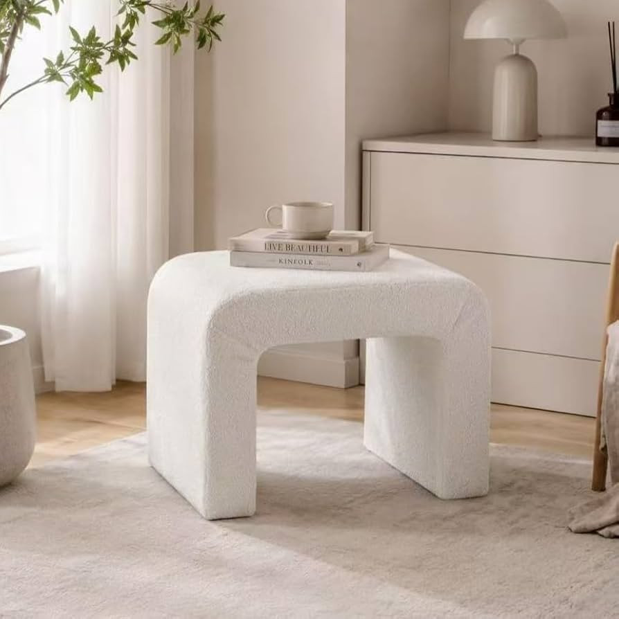 Modern Boucle Ottoman Footstool, 24" Arched Upholstered Vanity Stools for Makeup Room, Small Foot... | Amazon (US)