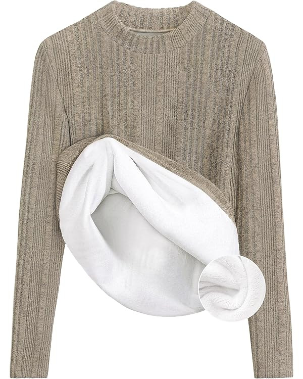 ZESICA Women's Fleece Sherpa Lined Tops Long Sleeve Mock Neck Knit Thermal Basic Shirts 2025 Fall... | Amazon (US)