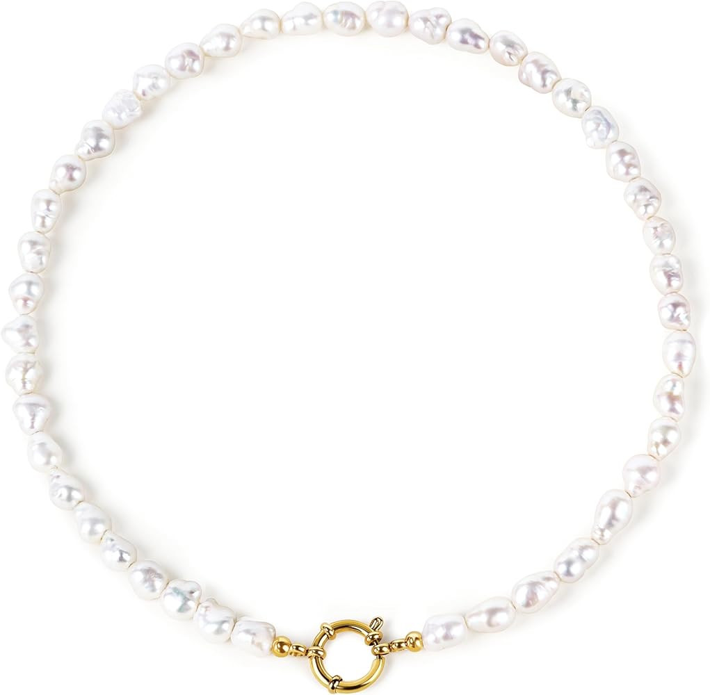 PERLVOYA Gold Baroque Pearl Necklace with Toggle Clasp, 8-12mm AAA Freshwater Pearls, 18K Gold PV... | Amazon (US)