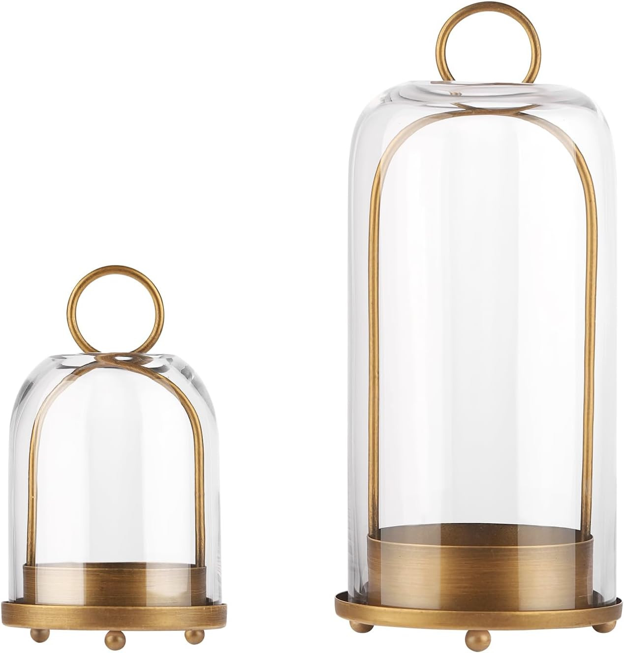 5" & 4" Wide Versatile Metal Candle Holder with Handmade Sturdy Glass Dome in Brass for Pillar Candle & Plants, 5.1" xH11.8 4" xH7.5, Industrial, Farmhouse, Shabby Chic. (2, Brass, Large & Small) | Amazon (US)
