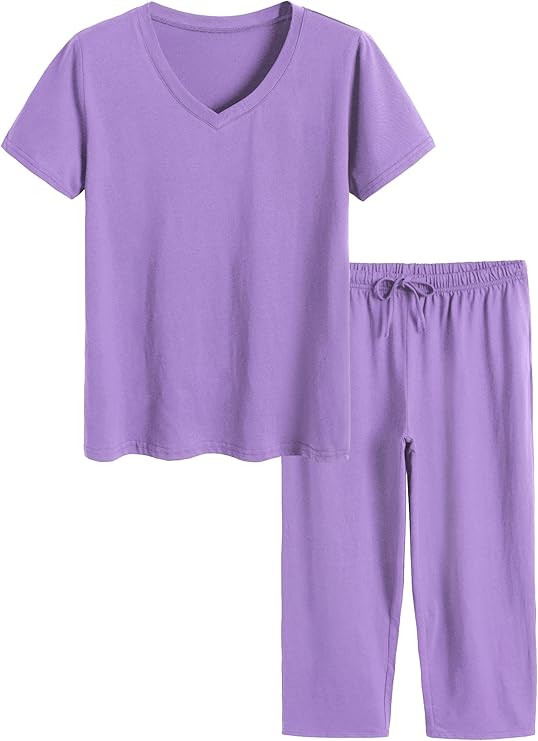 Latuza Women's Cotton Pajamas Set Tops and Capri Pants Sleepwear | Amazon (US)