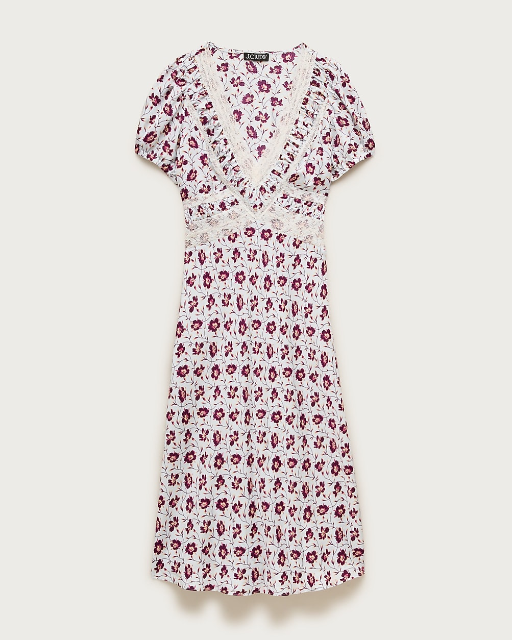 Lace dress in floral-print viscose twill | J. Crew US