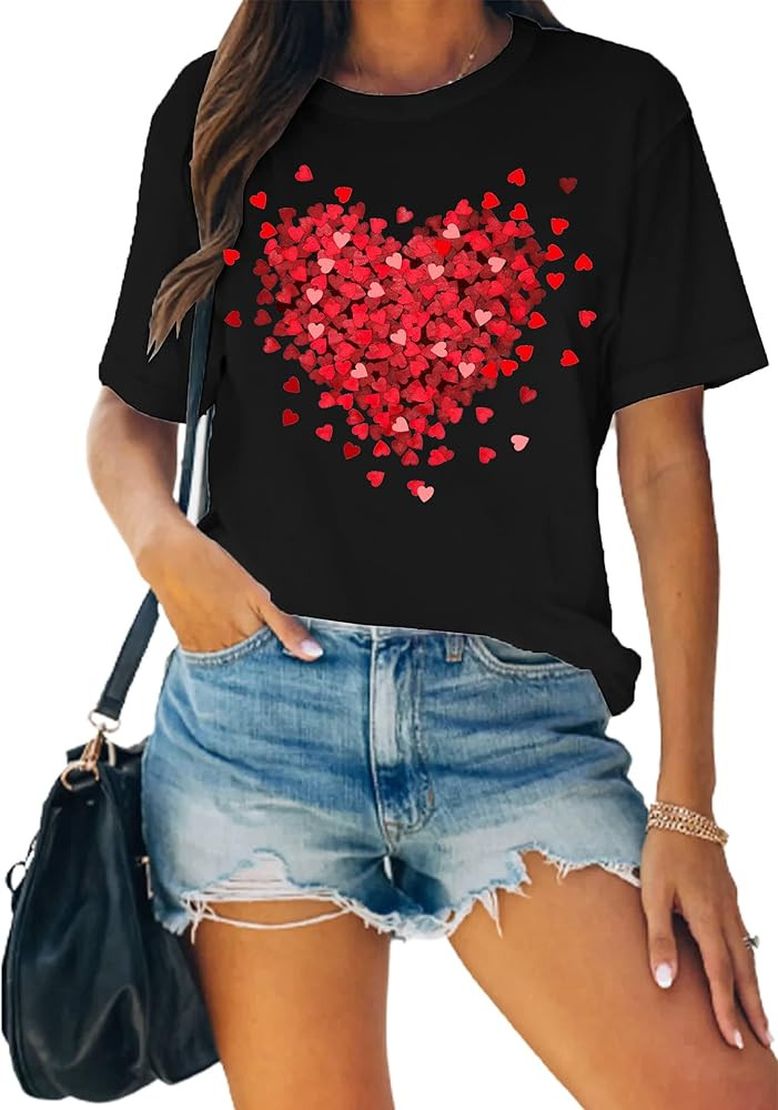 MAIHUN Womens Valentines Day Shirts Cute Love Heart Tshirts Funny Teen Girls Valentines Short Sle... | Amazon (US)