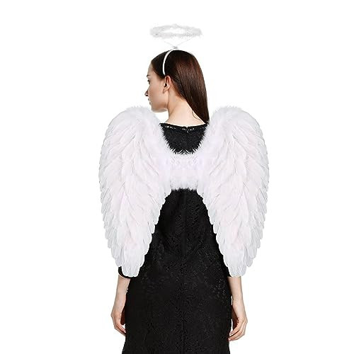Loieryk Angel Wings and Halo for Adult Feather Angel Wings Costume for Women Kids Girls Halloween Cosplay Angel Costume Accessories | Amazon (US)