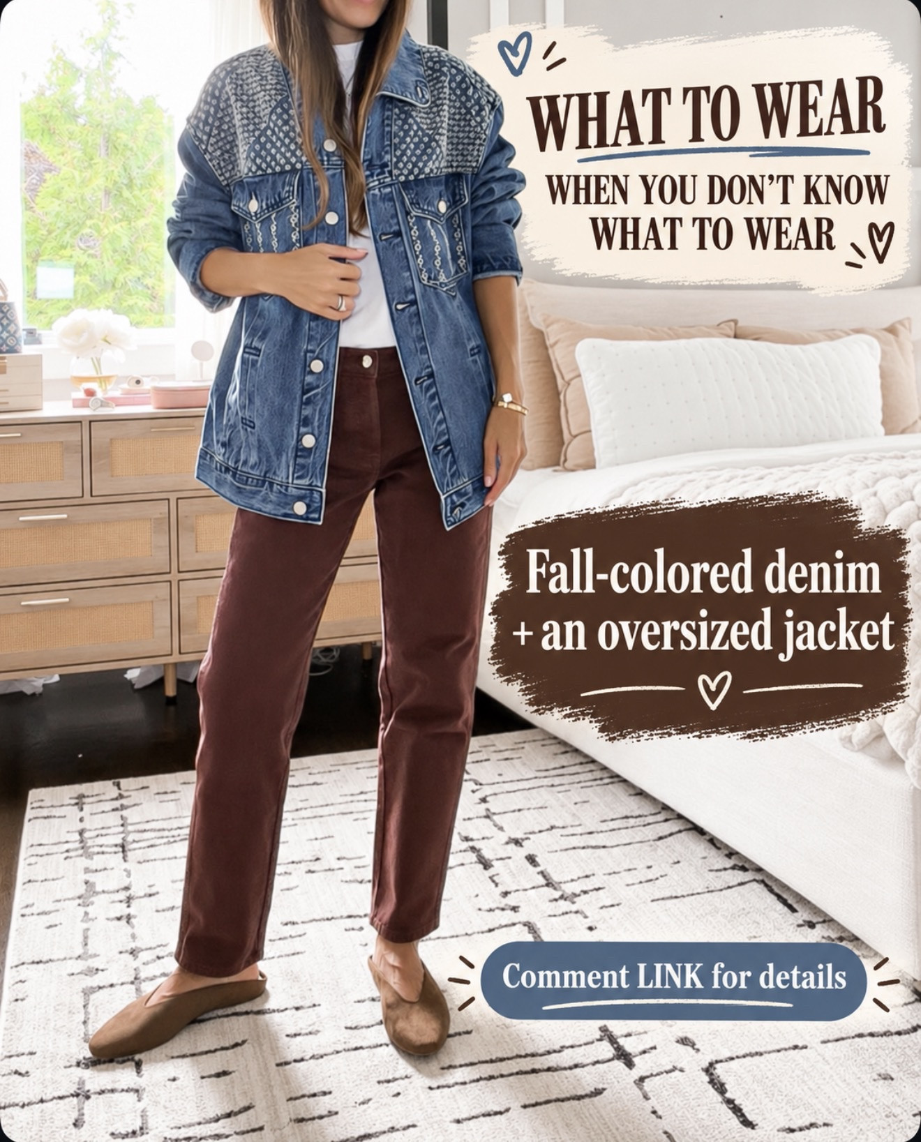 Fall-colored denim + an oversized jacket is such an easy way to make a simple outfit feel special. And the detail on this jacket is SO good. 😍

Comment LINK and I’ll send you the details! 🔗

#LTKOver40 #LTKSeasonal #LTKmomlife