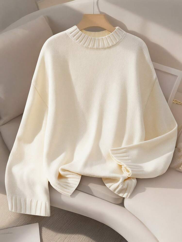 Franclia Casual Solid Color Dropped Shoulder Loose Knit Sweater, Autumn/Winter | SHEIN