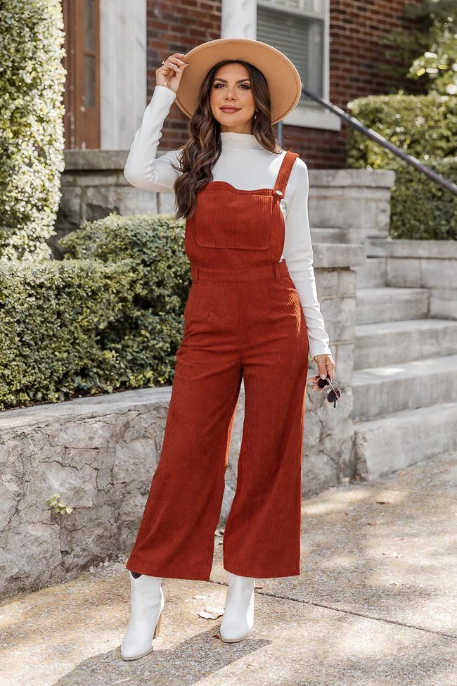 What Goes Around Rust Corduroy Overalls | Pink Lily