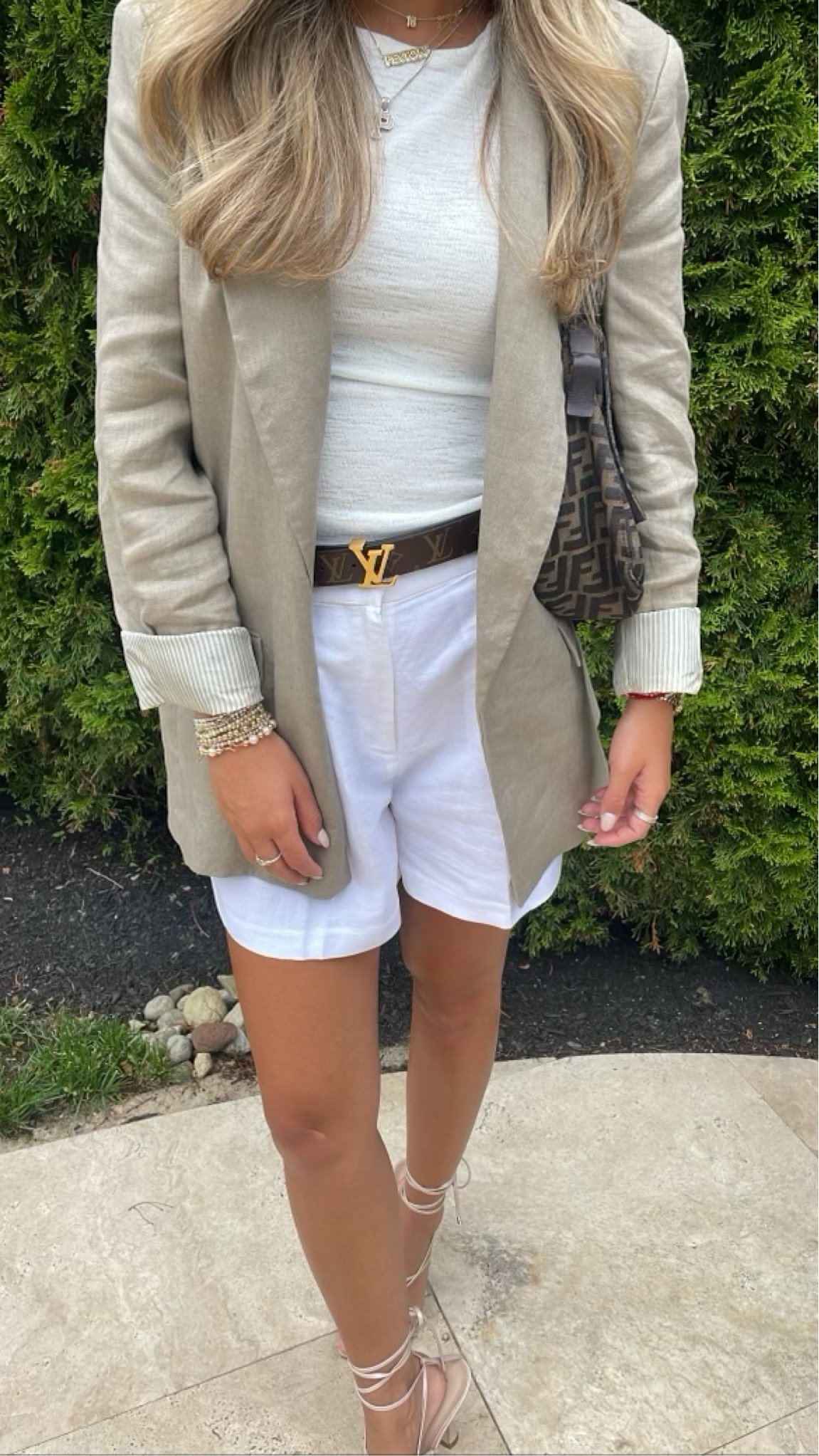 Linen Blazer size M
Linen Shorts size 6
Ivory Sleeveless Top size 4
Nude Strappy Heel
Fendi Bag
Designer Monogram Belt
Designer Rings
#dinneroutfit #summeroutfit #linenoutfit

#LTKFind #LTKstyletip #LTKSeasonal