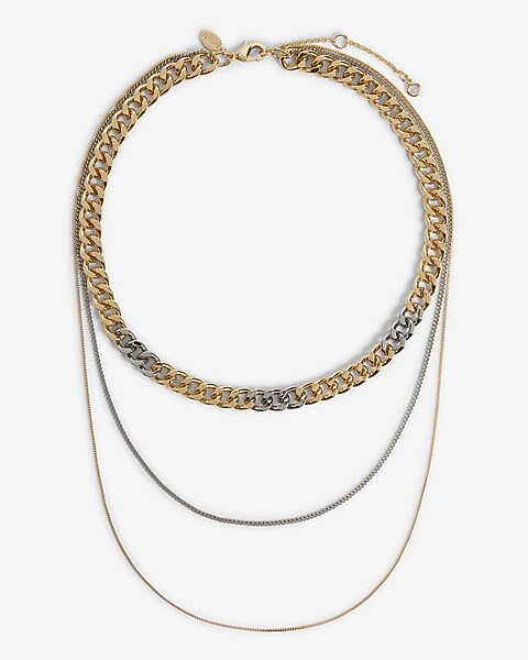 3 Row Mixed Chain Necklace | Express
