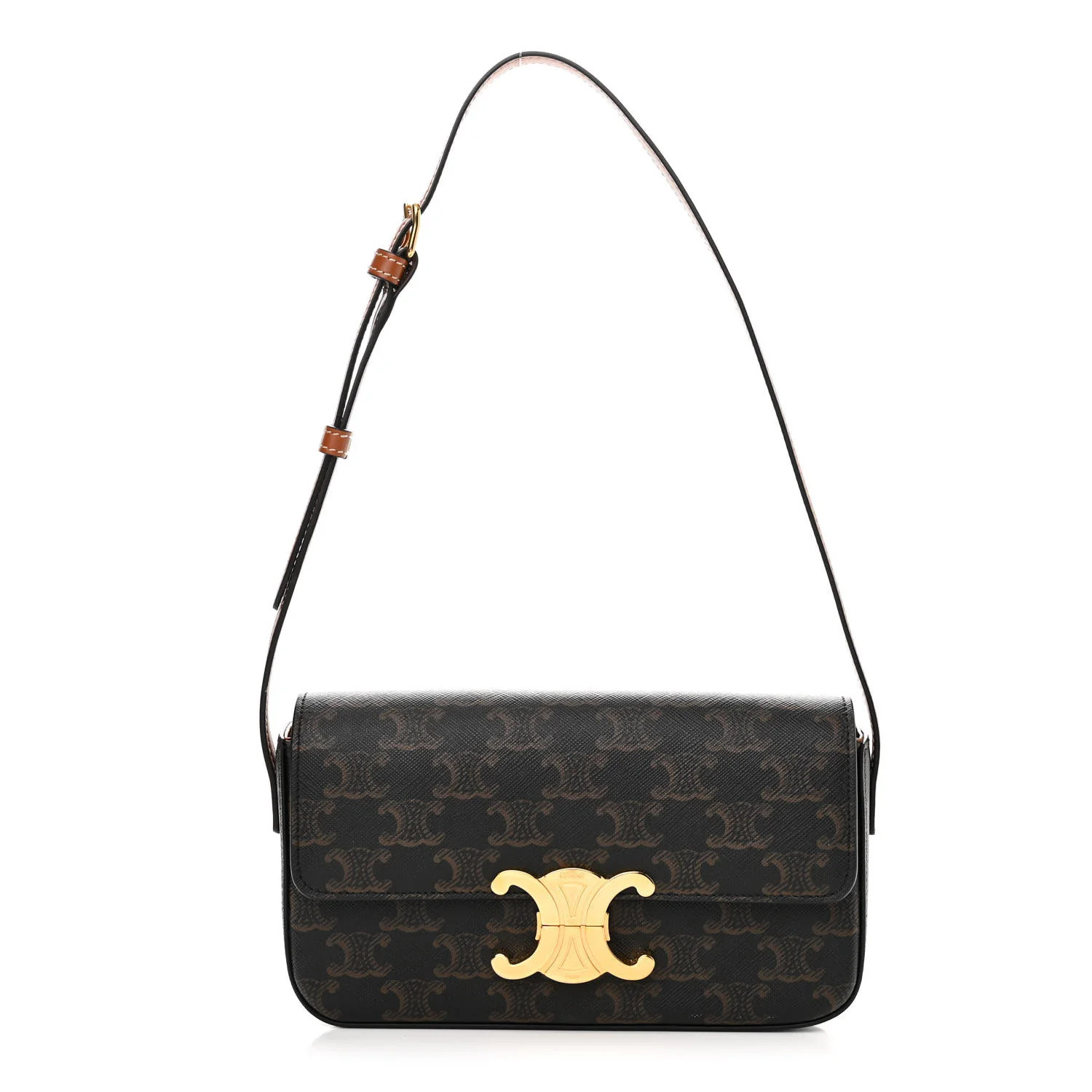 Triomphe Canvas Calfskin Ava Shoulder Bag Tan | FASHIONPHILE (US)