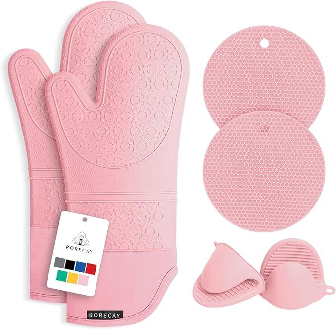 Rorecay Extra Long Oven Mitts and Pot Holders Sets: Heat Resistant Silicone Oven Mittens with Min... | Amazon (CA)