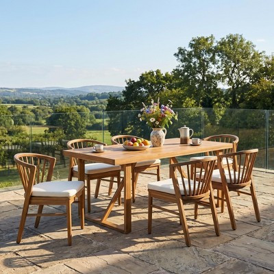 Christopher Knight Home Cesar Modern 7 Piece Patio Acacia Dining Set with Washable Cushion, Teak/Cream | Target