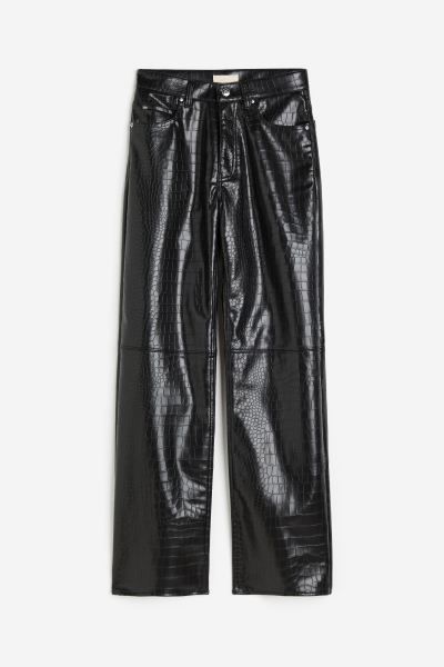 Coated Pants - Black/crocodile-patterned - Ladies | H&M US | H&M (US + CA)