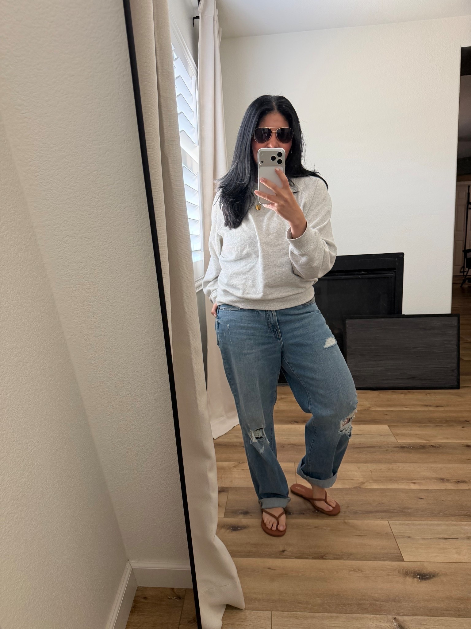 OOTD //: large in the sweater (so soft and comfy). I’m wearing a 10 in the jeans. 
*Color Tessa 🤍

Sandals are a fave. So comfy and a spring/summer staple in my closet. I’m wearing the color coffee. 

#LTKmomlife #LTKootd #LTKgrwm