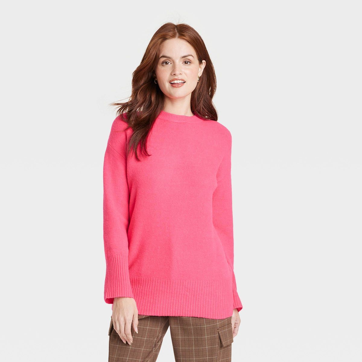 Women's Crewneck Tunic Pullover Sweater - A New Day™ Pink XS | Target