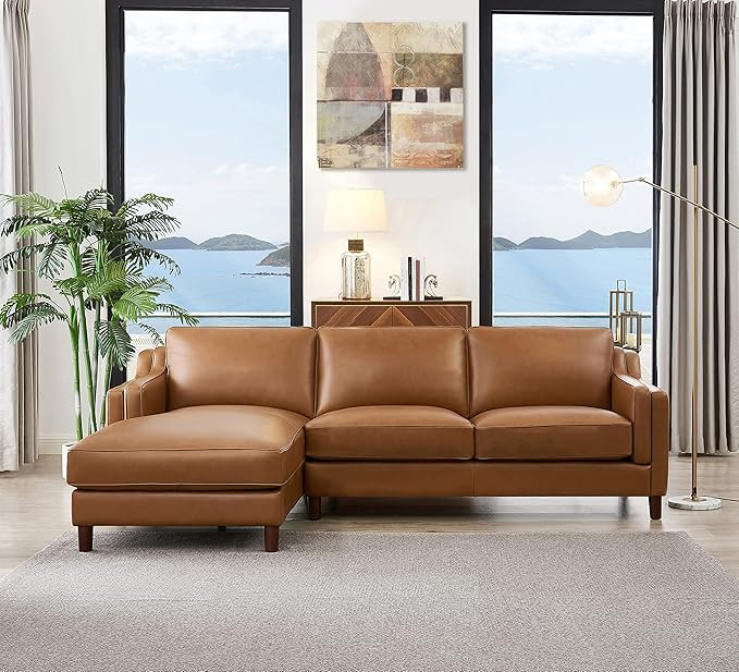 Hydeline Bella 100% Leather Sectional Sofa with Left Chaise, 101.5", Cognac | Amazon (US)