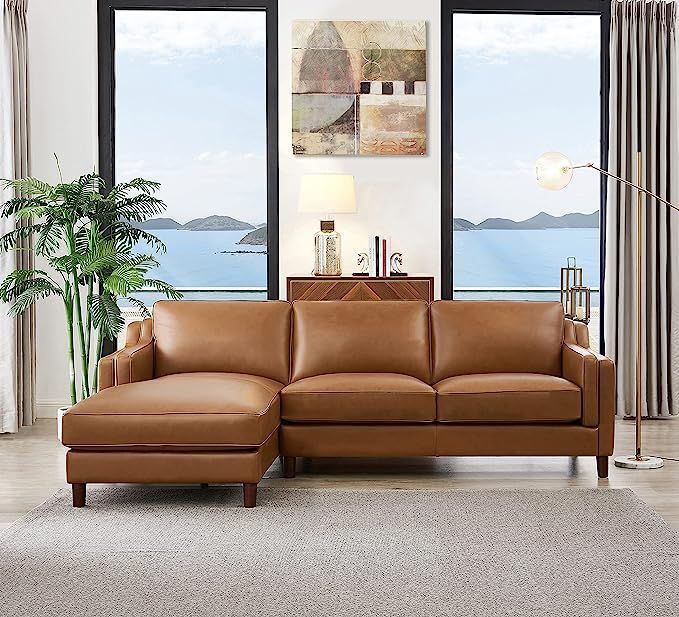 Hydeline Bella 100% Leather Sectional Sofa with Left Chaise, 101.5", Cognac | Amazon (US)