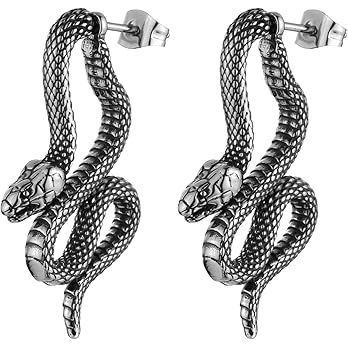 Amazon.com: HZMAN Stainless Steel Gothic Punk Hip Hop Personality Snake Stud Earrings Gifts for Men  | Amazon (US)