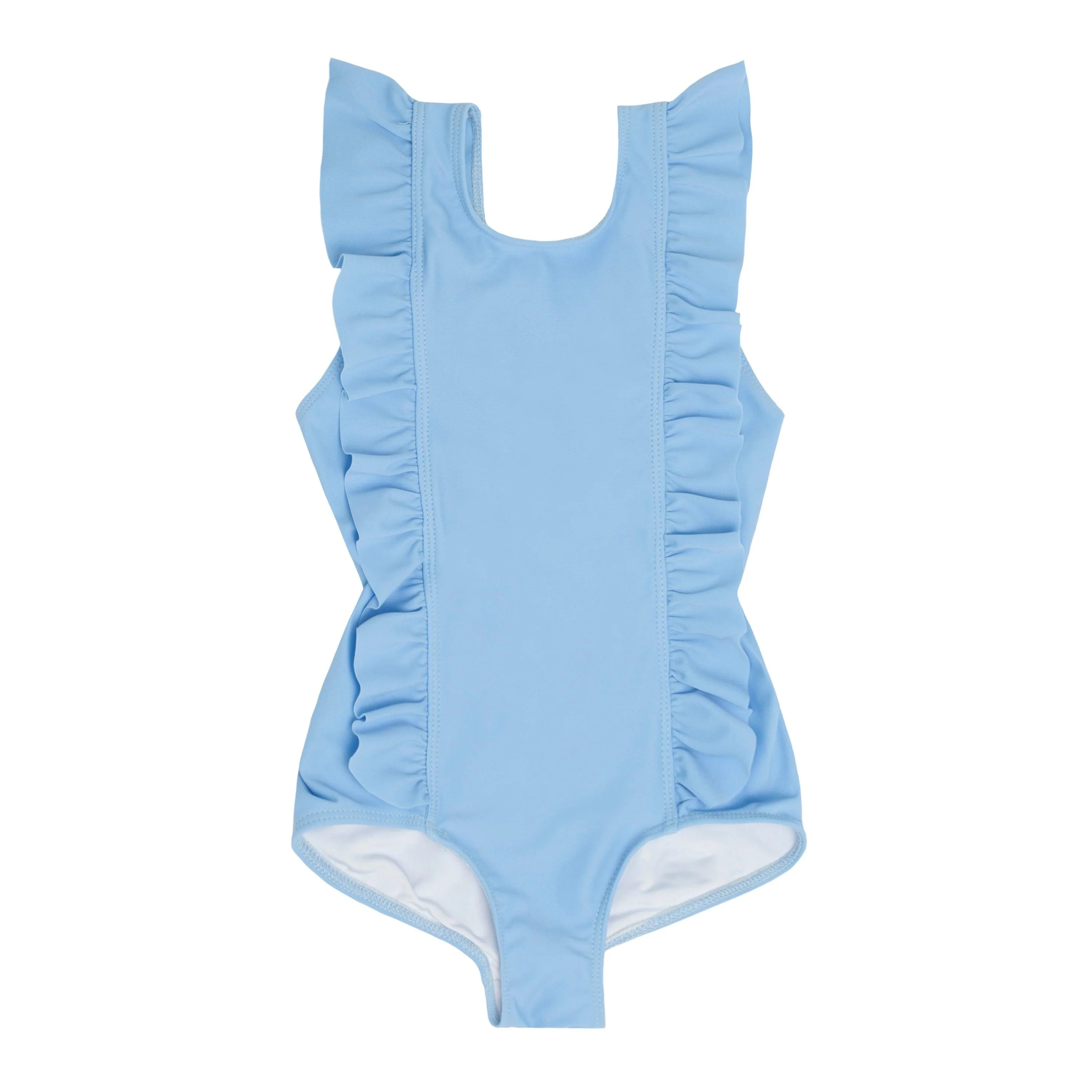 girls navy stripe ruffle one piece | minnow